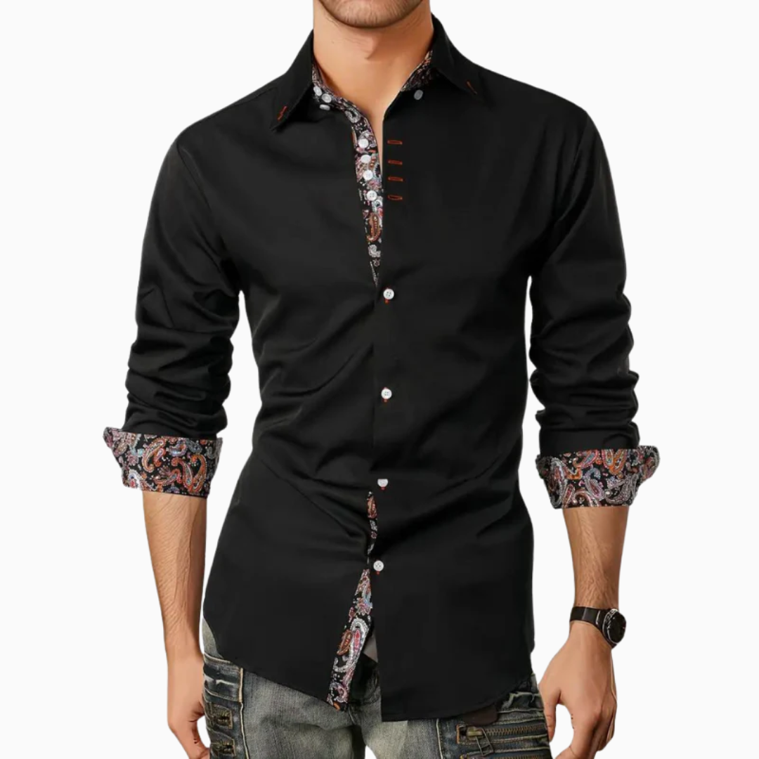 Ethan chemise homme blanche manches longues avec détails imprimés coupe ajustée
