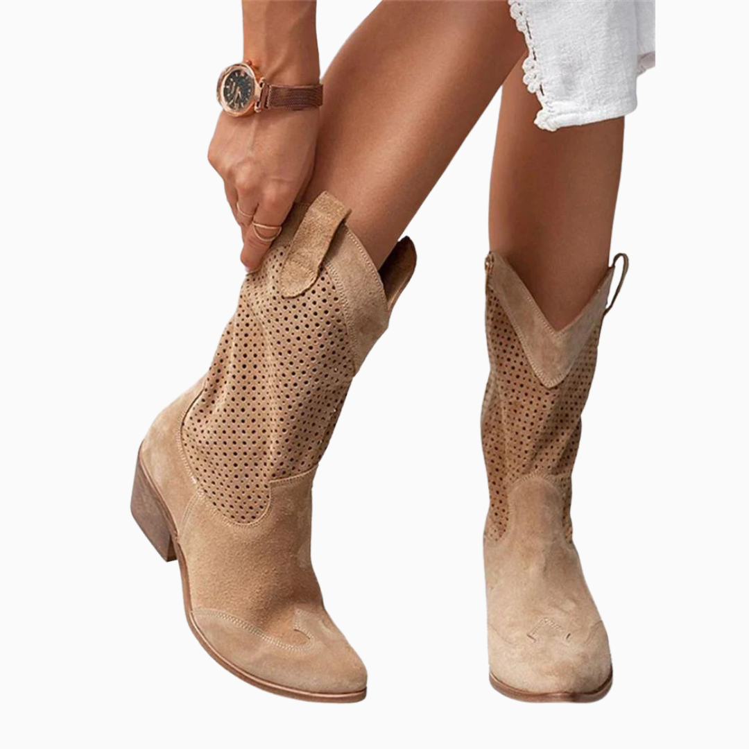 Bottes cowboy femme perforées mi mollet style western