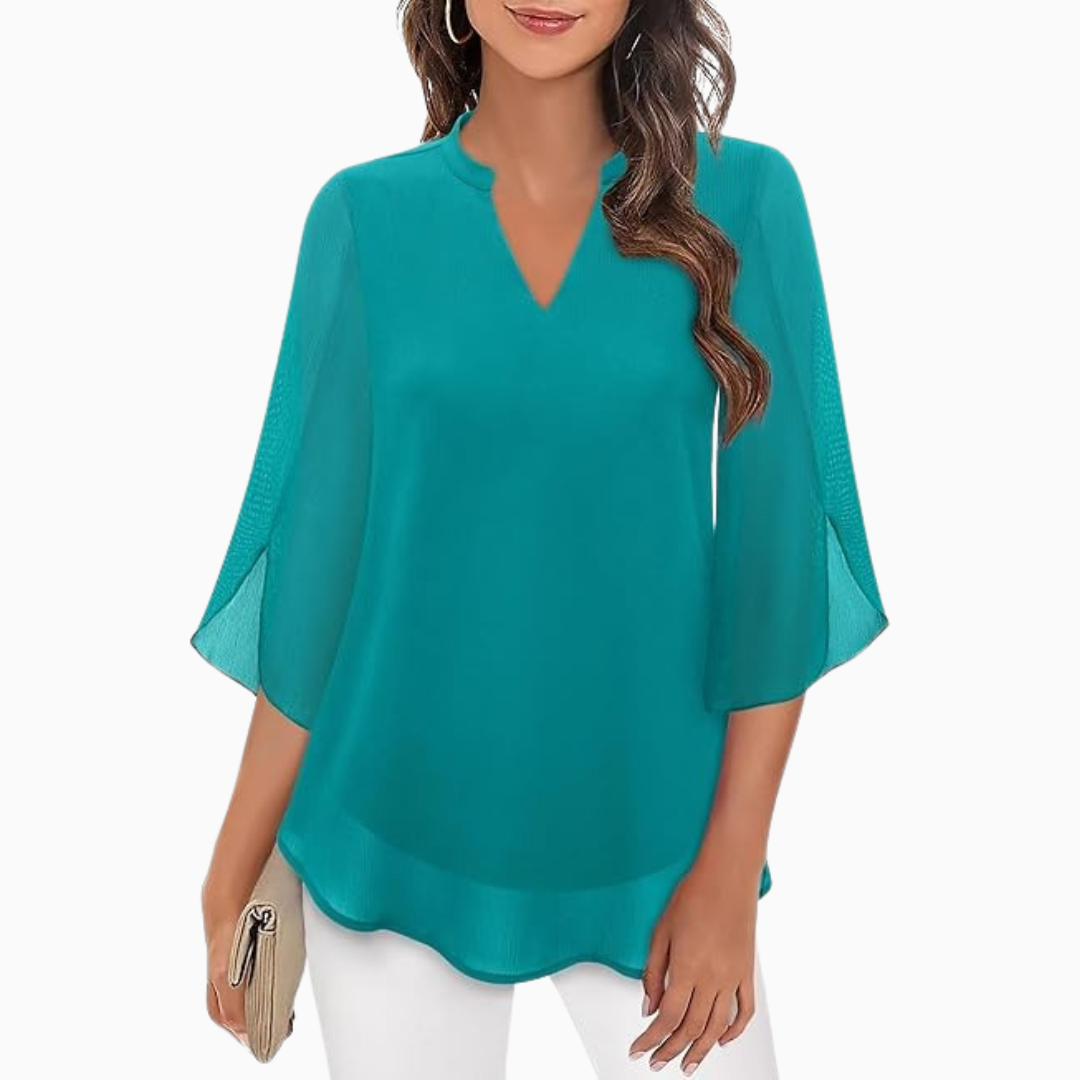 Blouse Femme Col V – Coupe Ample Tissu Fluide | Élégance au Quotidien