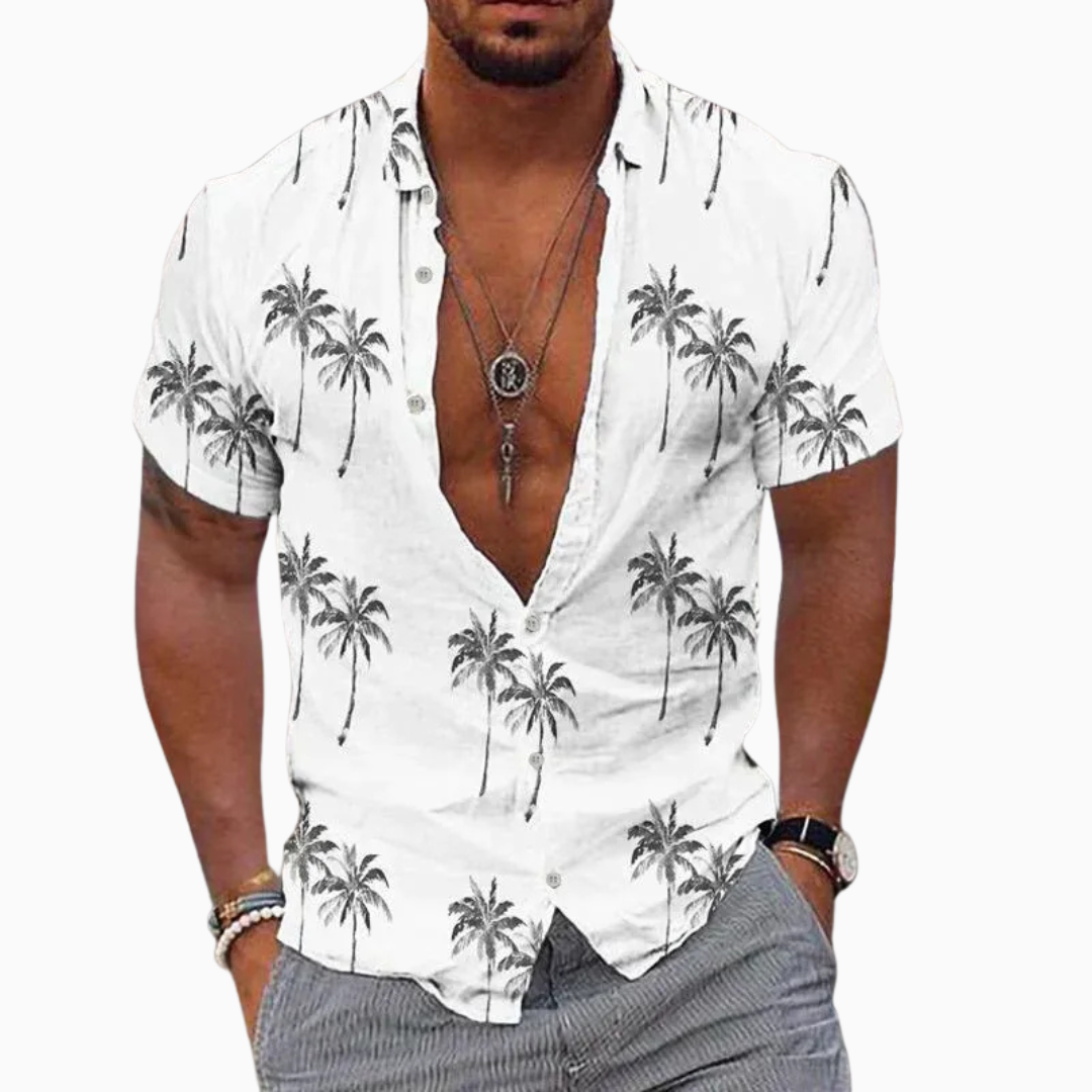Enzo chemise homme d'été imprimé palmiers manches courtes boutonnée
