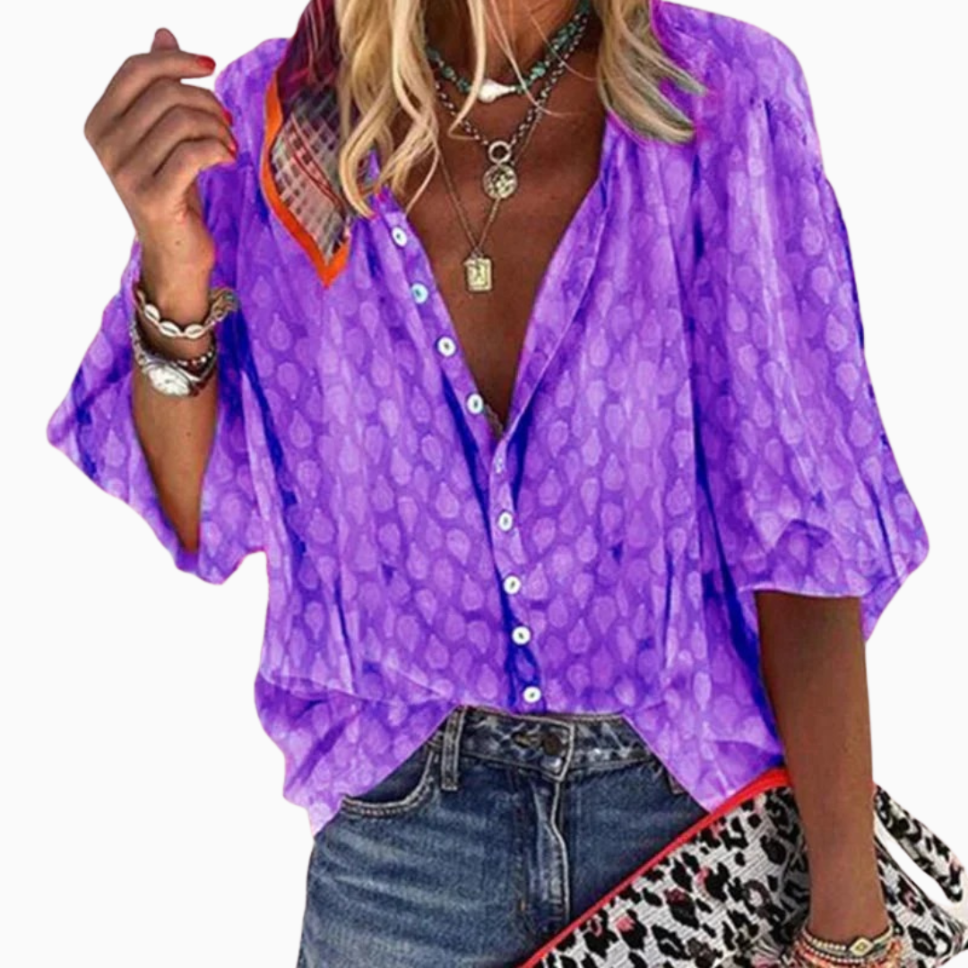 Blouse Femme Boutonnée Coupe Ample avec Manches Fluides