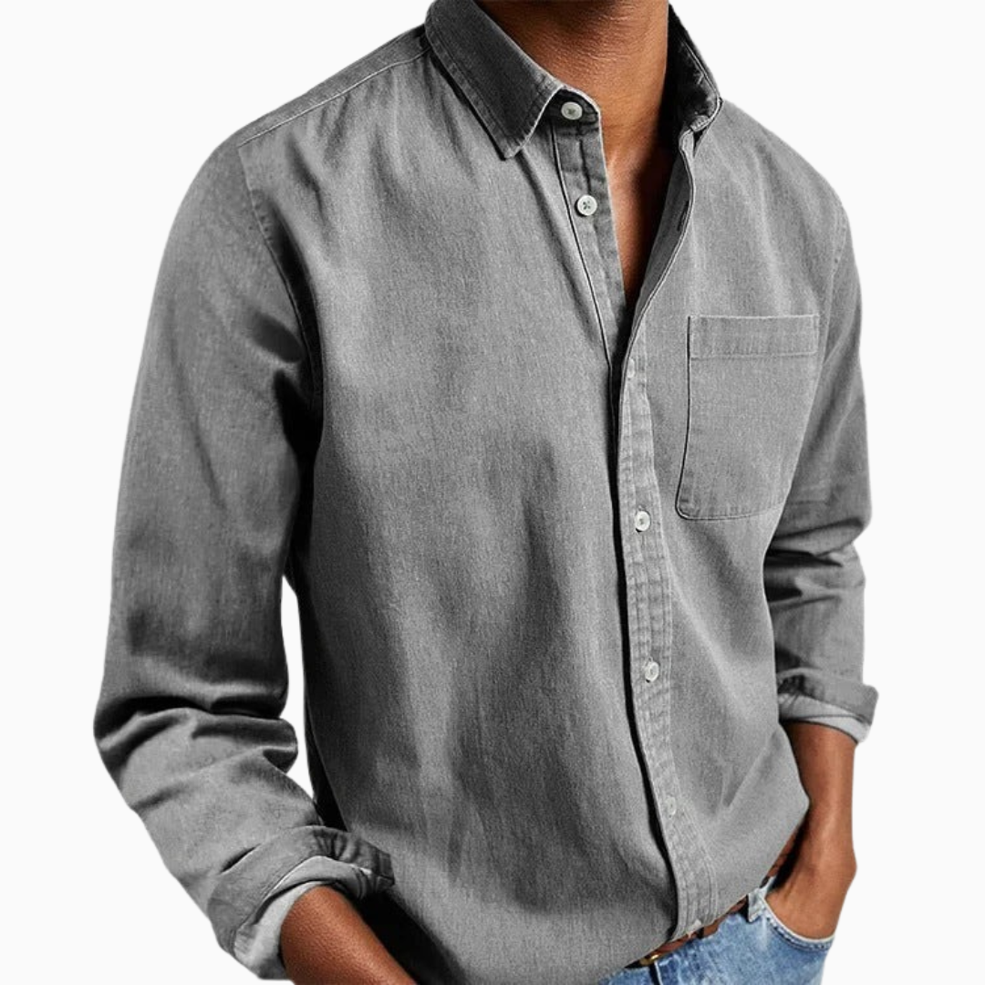 Thiago chemise homme été manches longues style casual poche poitrine coupe confortable