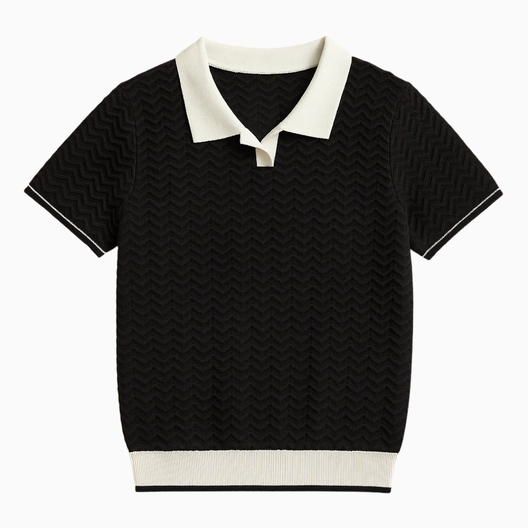 Polo Homme Maille Texturée – Col Contrasté Style Rétro | Chic & Intemporel