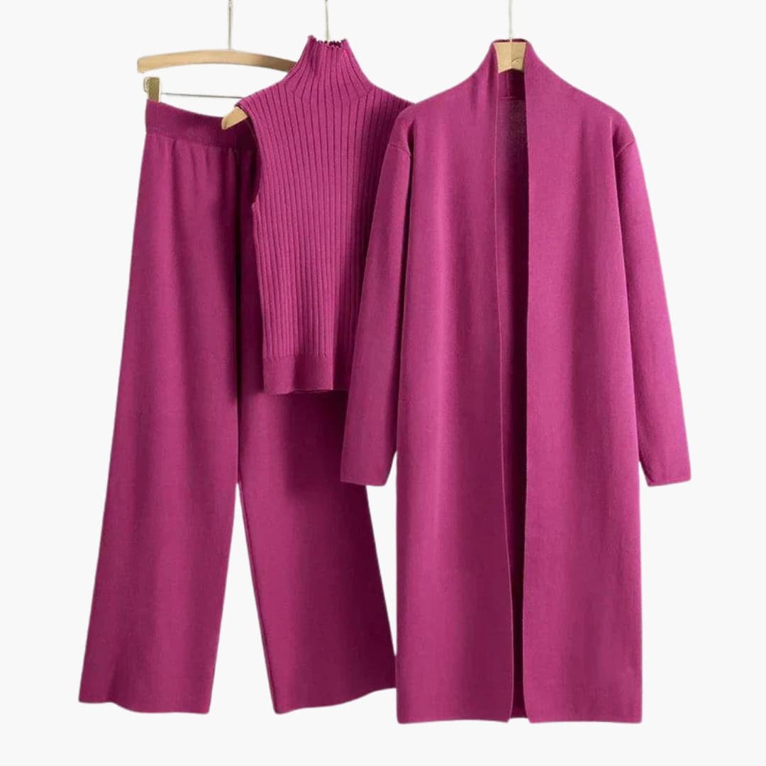 Ensemble Tricot Trois Pièces Femme – Col Roulé Côtelé Taille Unique | Avery Edition Hiver