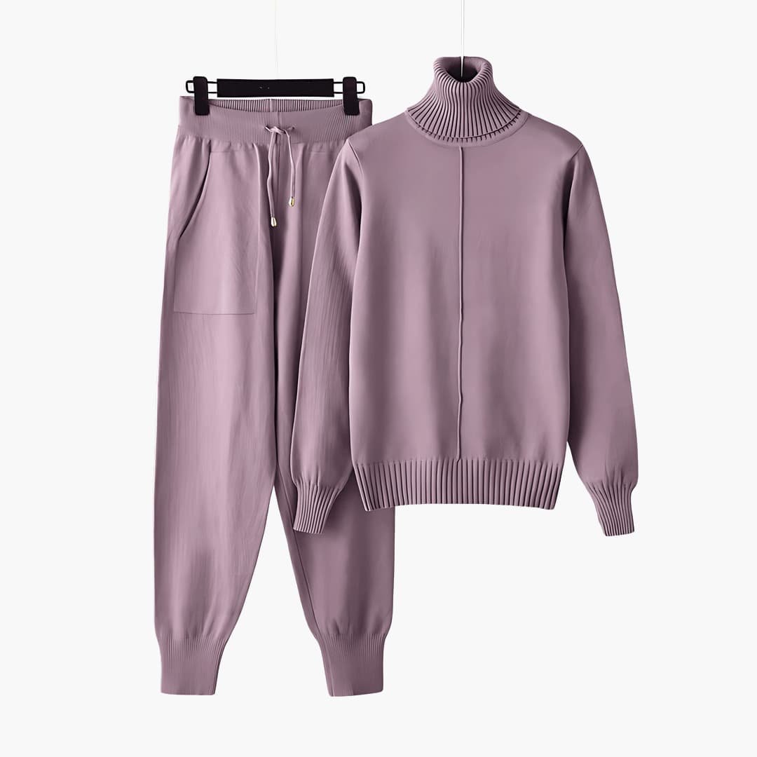 Ensemble Col Roulé Côtelé Femme – Pull & Pantalon Taille Unique | Lainey Loungewear Hiver