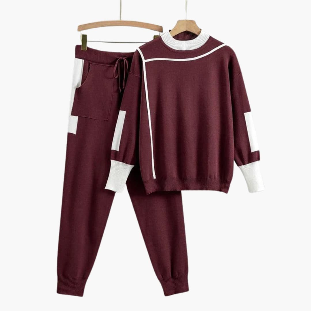 Ensemble Deux Pièces Femme Maille Lisérés Contrastés – Pull & Pantalon | Stella Hiver