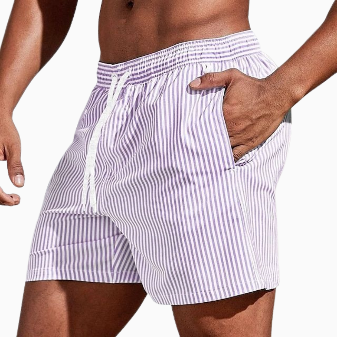 Milan short de bain homme rayé taille élastique avec cordon coupe décontractée