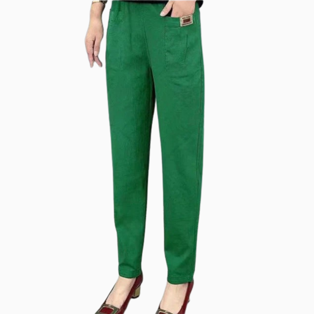 Pantalon femme taille haute coupe droite longueur cheville poches latérales
