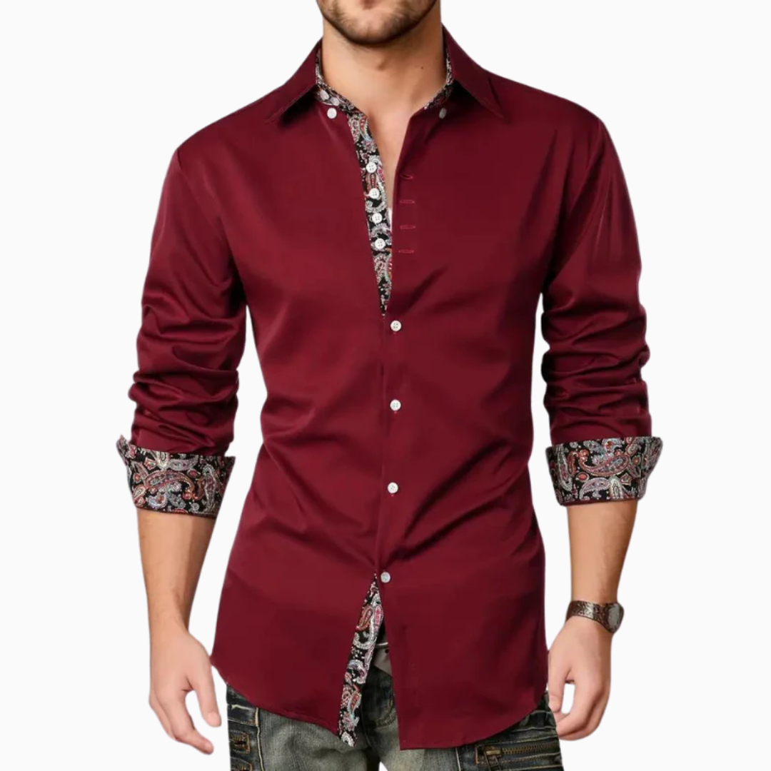 Ethan chemise homme blanche manches longues avec détails imprimés coupe ajustée