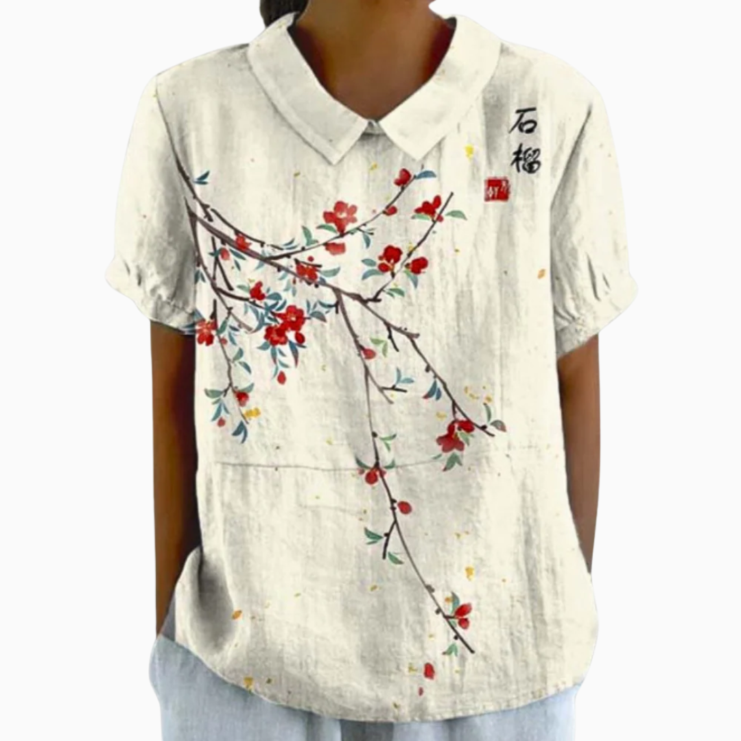 Blouse Femme Imprimé Floral – Manches Courtes Col Classique | Fraîche & Estivale