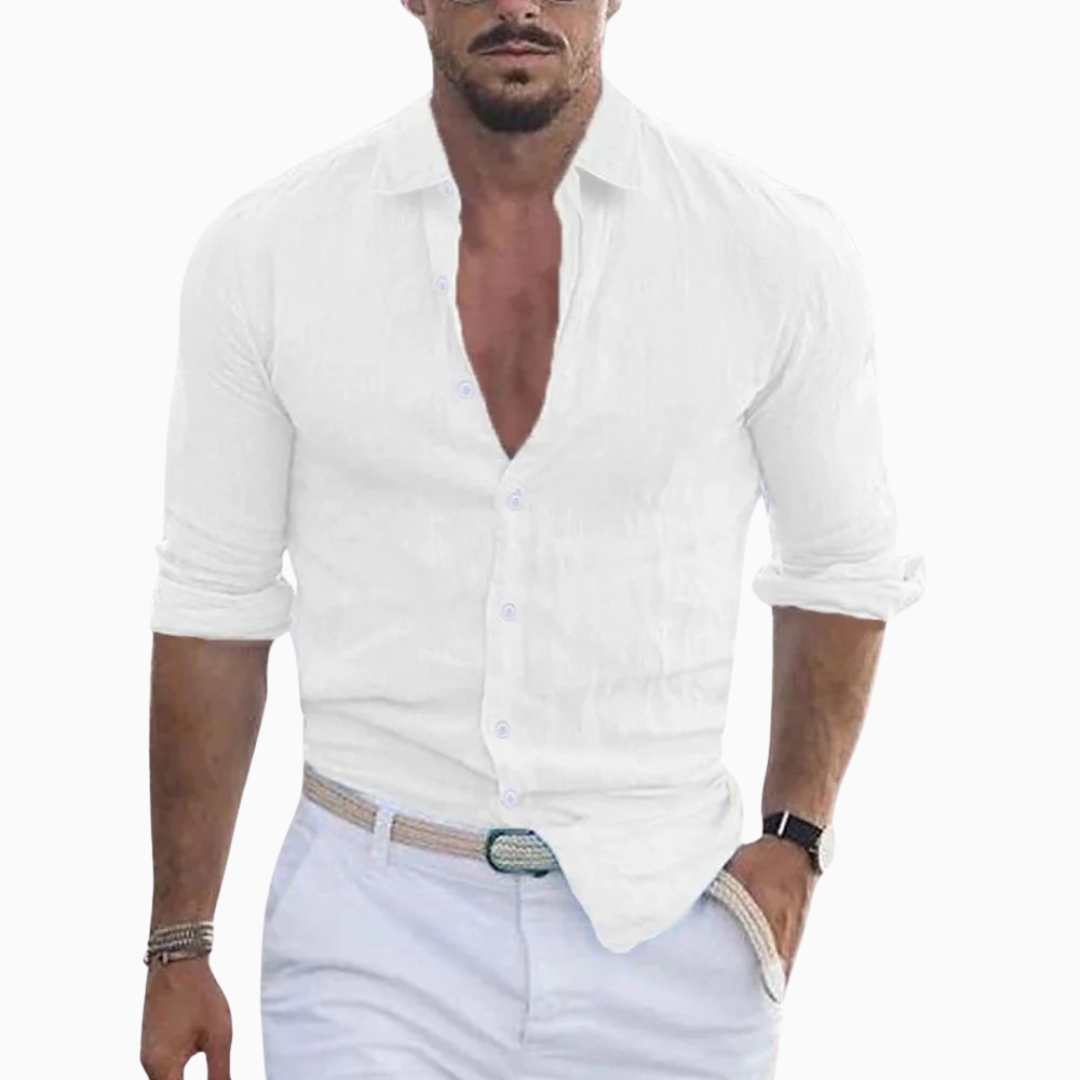 Chemise Homme Lin – Col Ouvert Manches Longues Fluide | Style Estival Décontracté