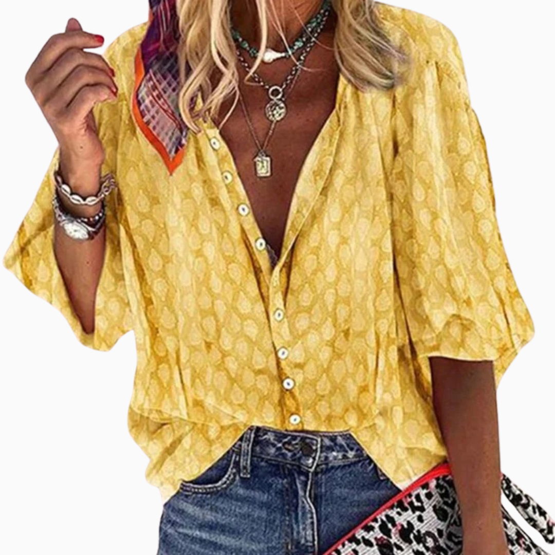 Blouse Femme Boutonnée Coupe Ample avec Manches Fluides