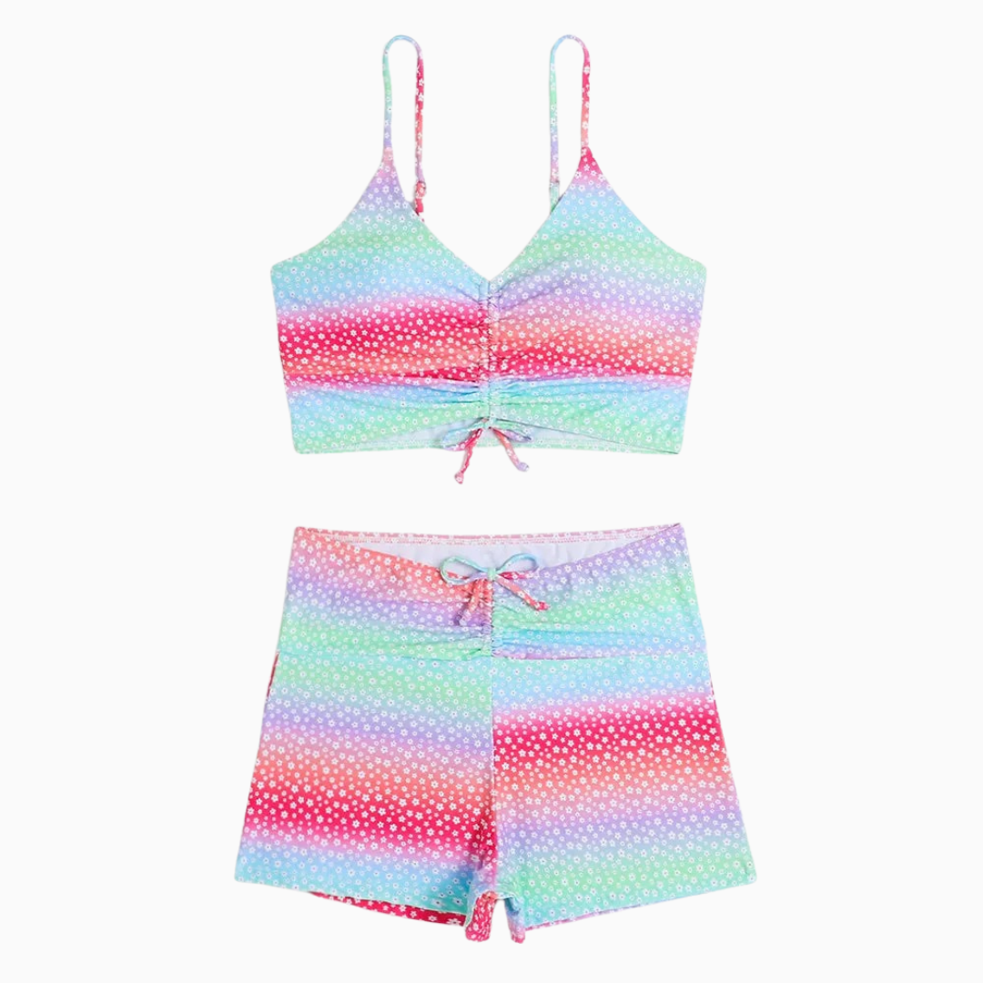 Louna | bikini femme à fleurs avec slip taille haute et haut à nouer