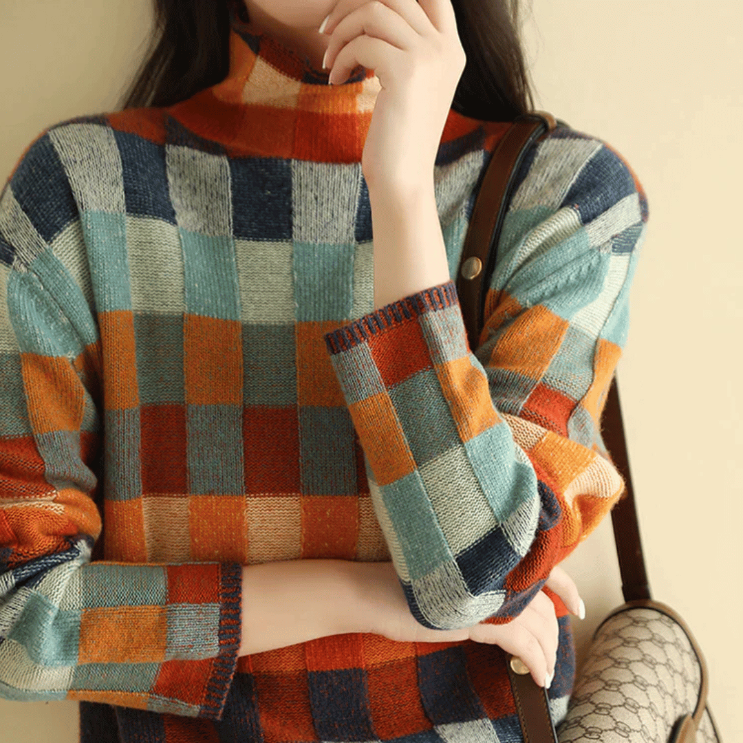 Pull Femme Cachemire Patchwork Col Roulé – Maille Luxueuse Manches Longues | Élégance & Chaleur