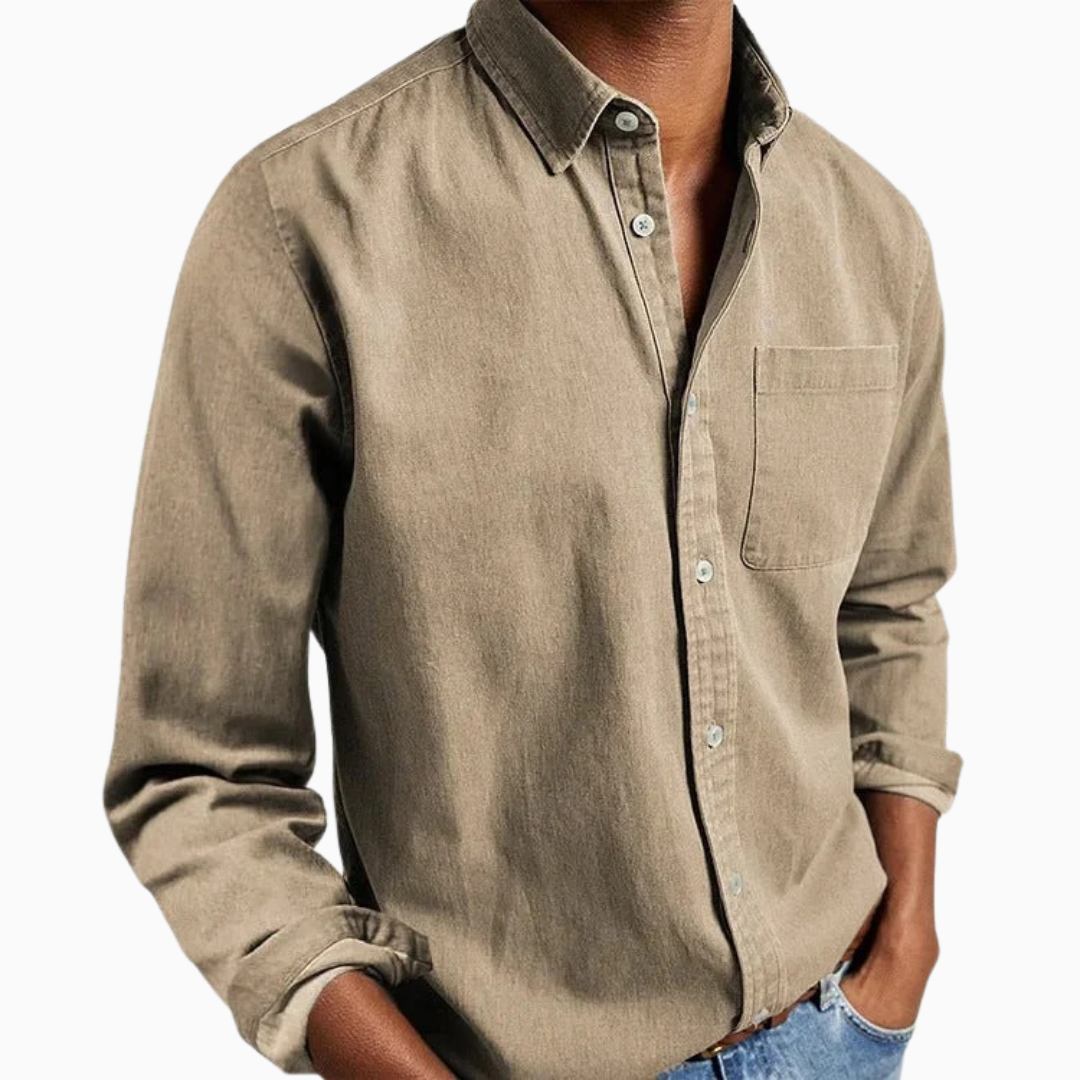 Thiago chemise homme été manches longues style casual poche poitrine coupe confortable