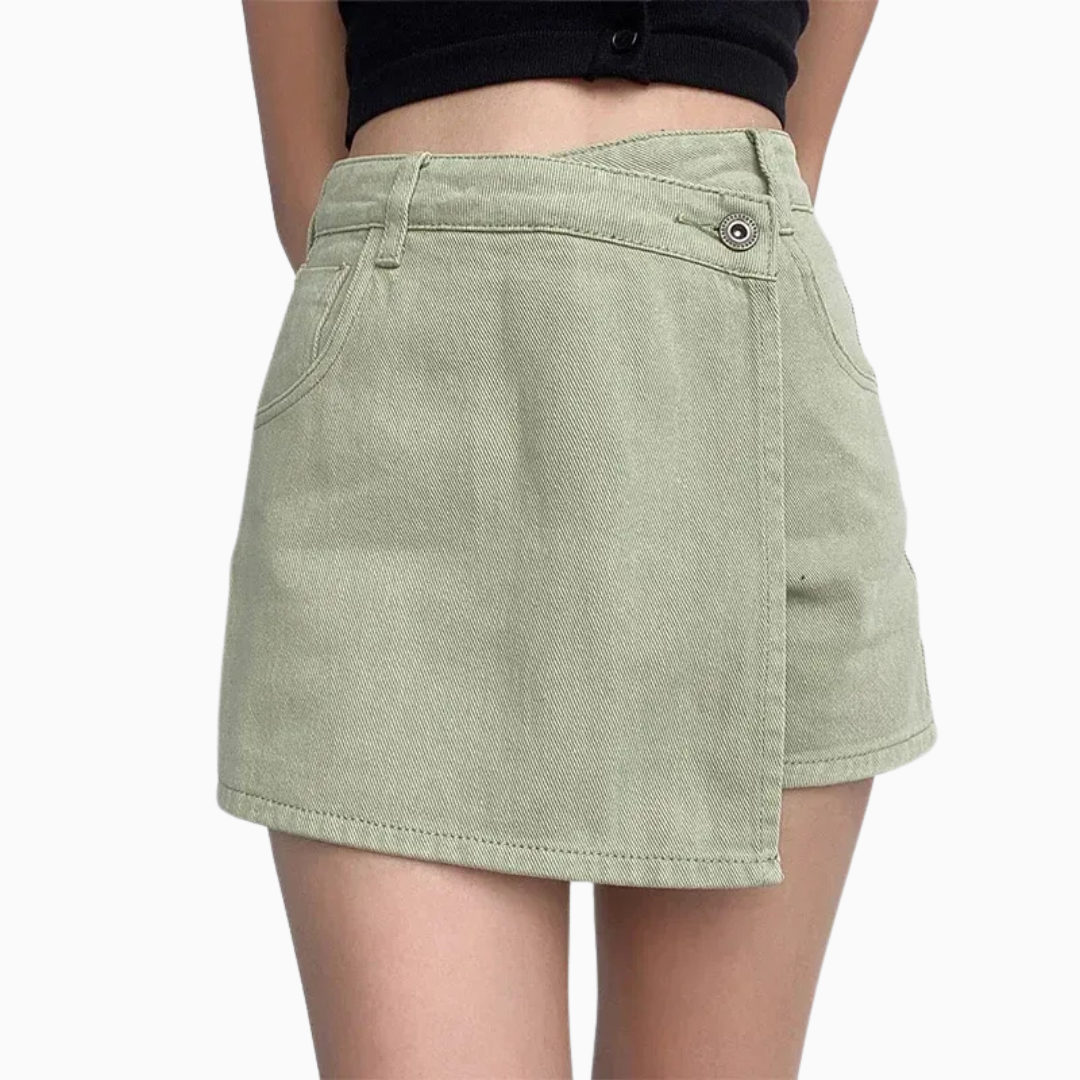 Lison | Jupe short en jean taille croisée mini denim à allure tendance