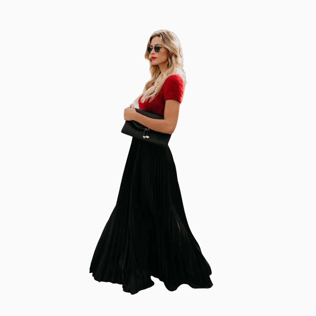 Amandine | Jupe longue plissée taille haute avec tombé fluide et allure élégante