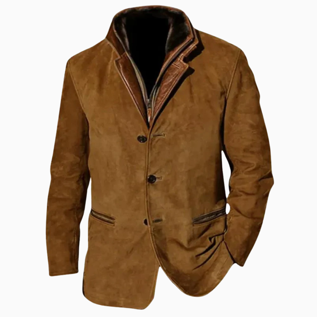 Veste Homme Suédine – Col Montant Zippée & Boutons | Style Casual Élégant