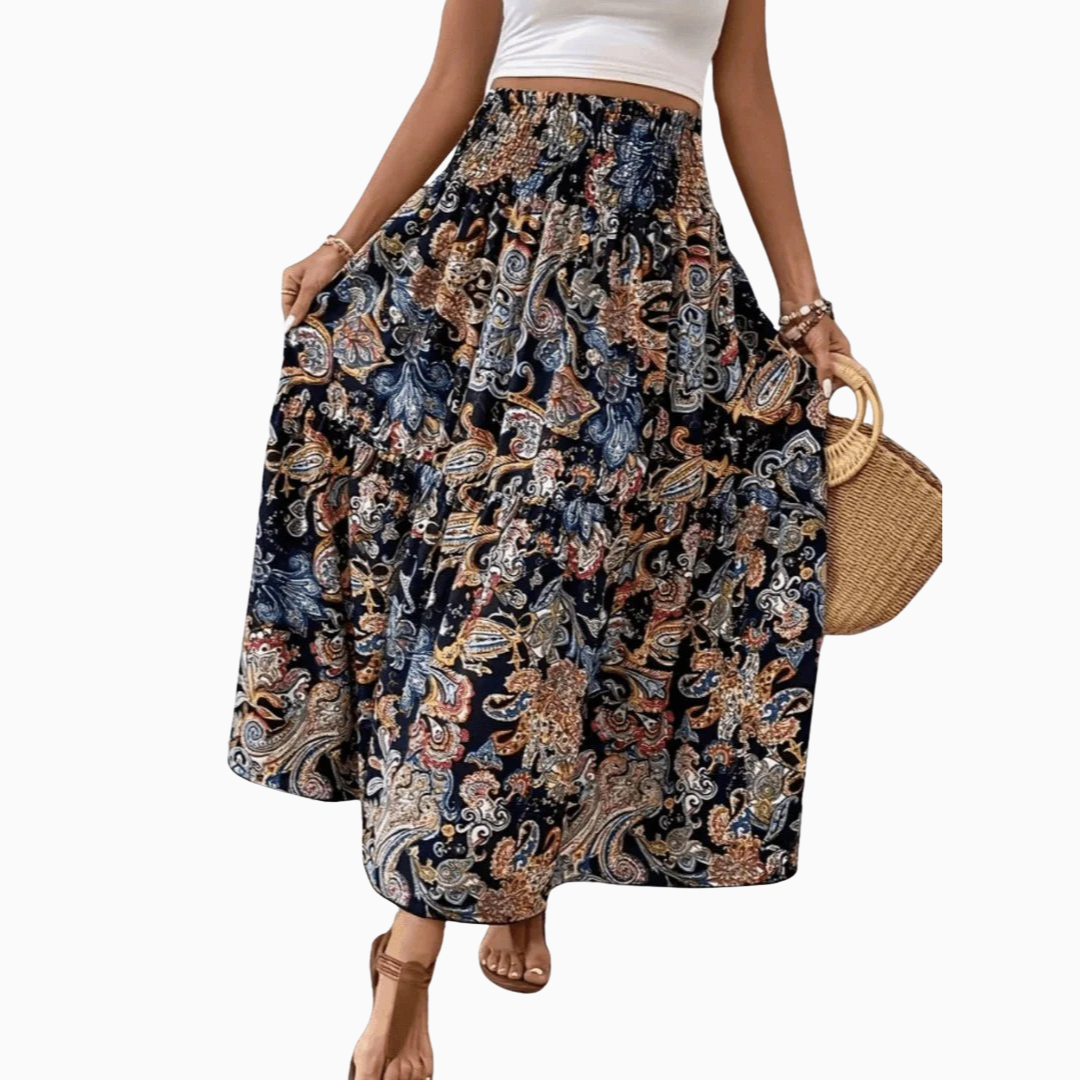 Jupe Maxi Femme Smockée – Imprimé Intégral Taille Haute | Confort & Style Estival