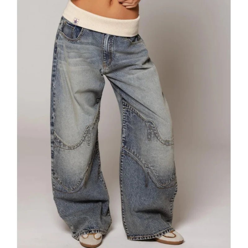 Jean Large Femme Patchwork Vintage Washed – Baggy Fit Tendance | Luna Jeans Femme