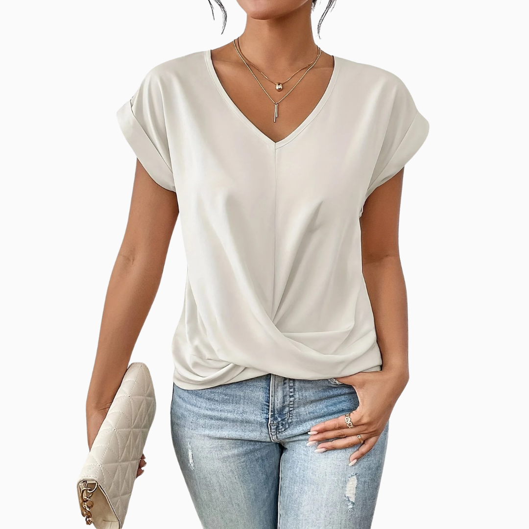 Blouse Femme Col V Croisé – Manches Courtes Légère | Casual & Féminine