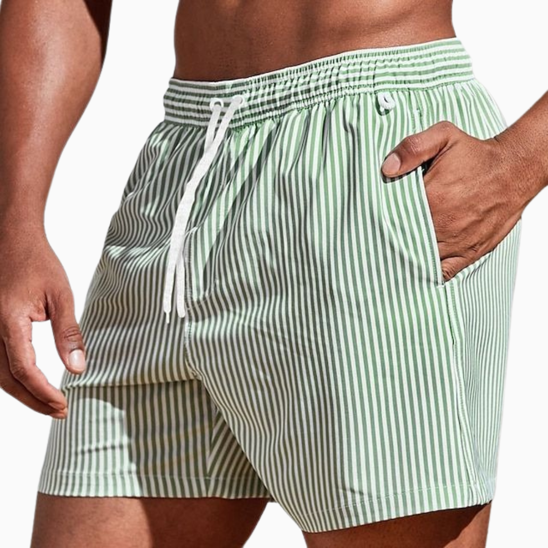 Short de Bain Homme Rayé – Taille Élastique Séchage Rapide | Plage & Piscine Été