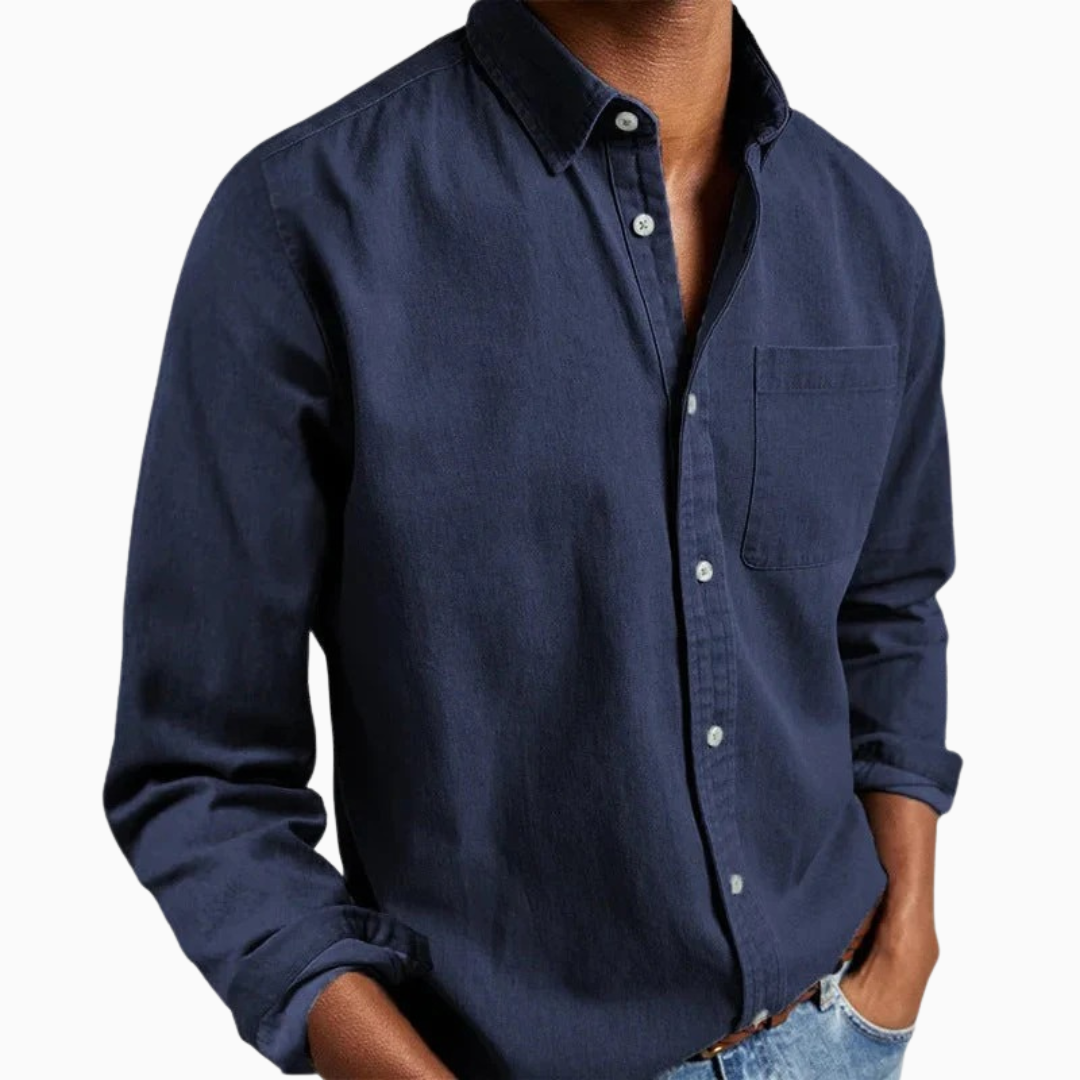 Thiago chemise homme été manches longues style casual poche poitrine coupe confortable