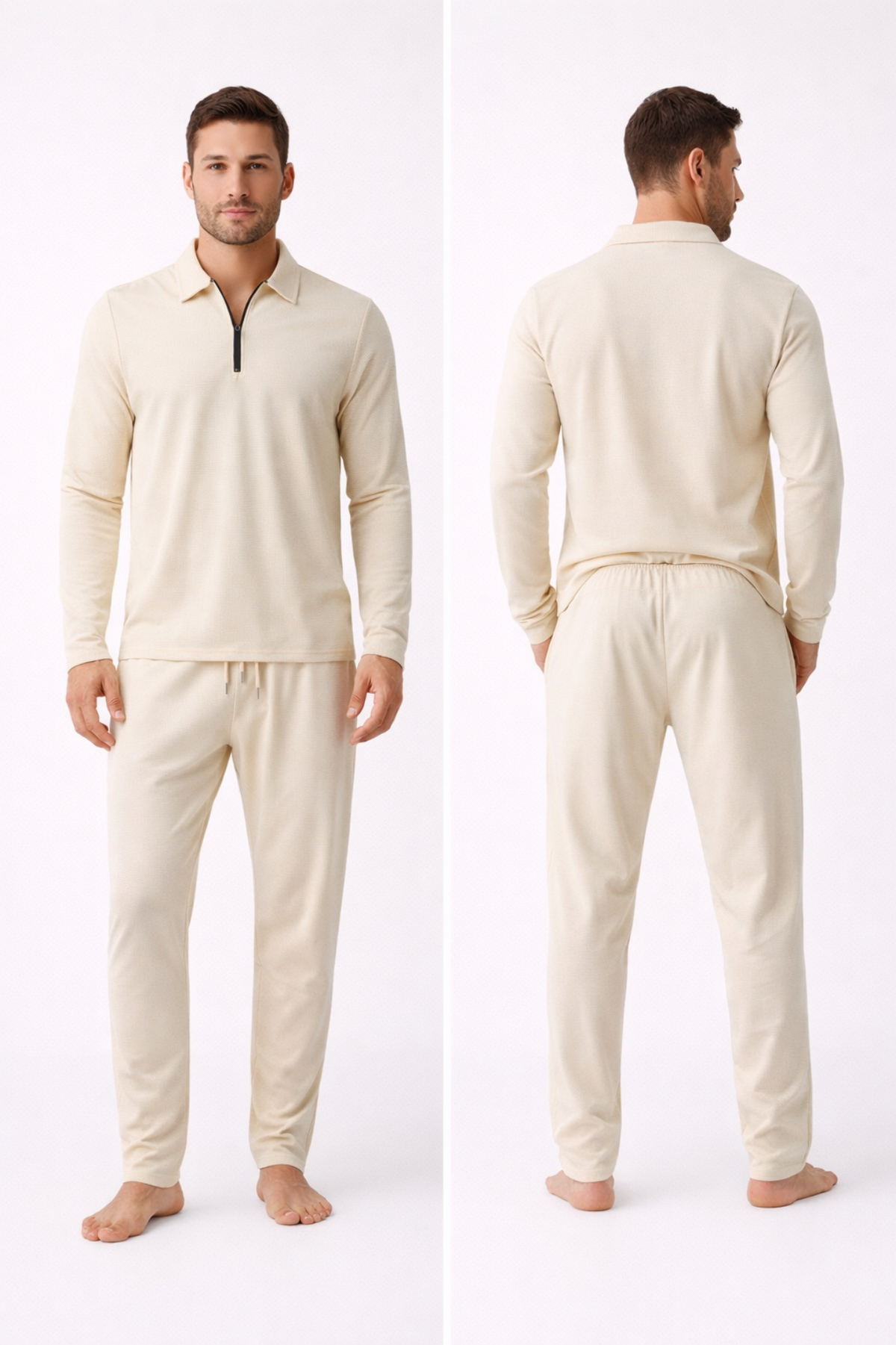 Ensemble Homme Haut Zippé et Pantalon – Ensemble Détente Tissu Texturé | Casual Chic Mi-Saison