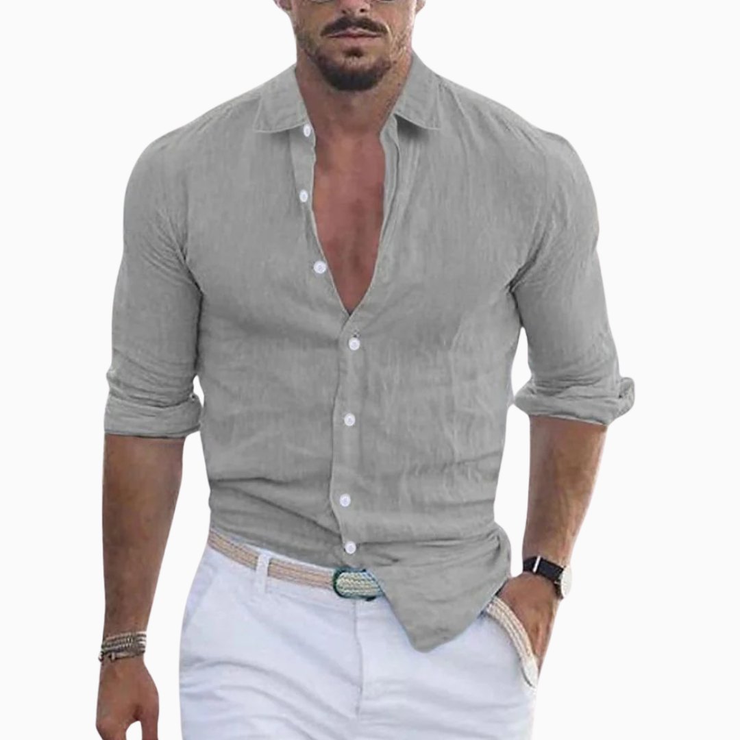 Chemise Homme Lin – Col Ouvert Manches Longues Fluide | Style Estival Décontracté