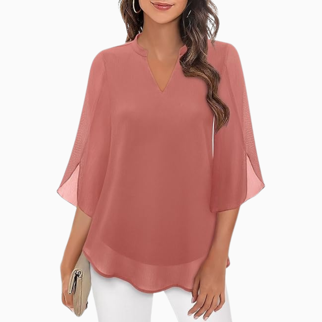 Blouse Femme Col V – Coupe Ample Tissu Fluide | Élégance au Quotidien