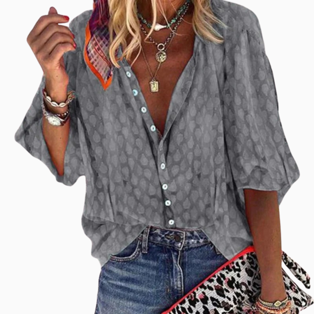 Blouse Femme Boutonnée – Coupe Ample Manches Fluides | Légère & Estivale
