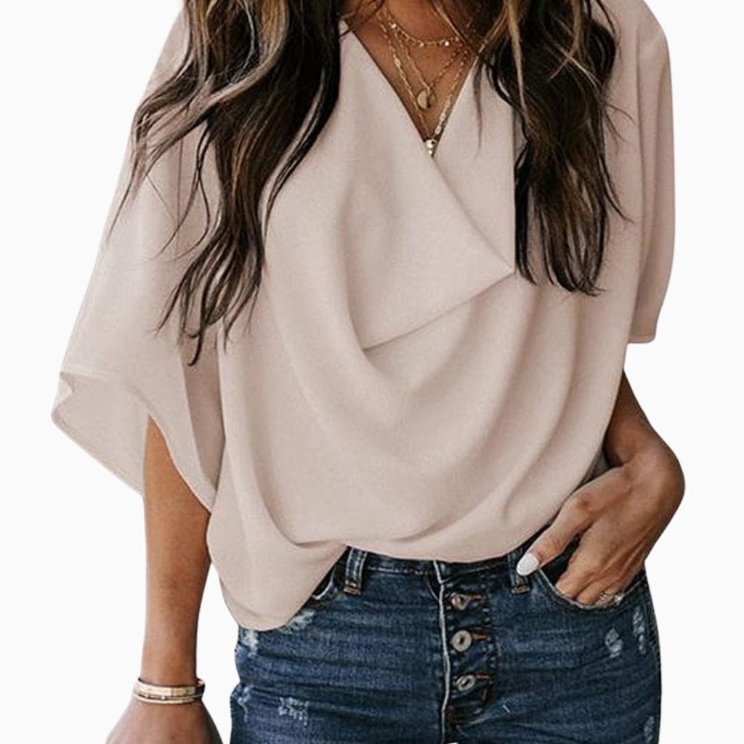 Blouse Femme Col V – Manches Courtes Tissu Fluide | Élégance au Quotidien