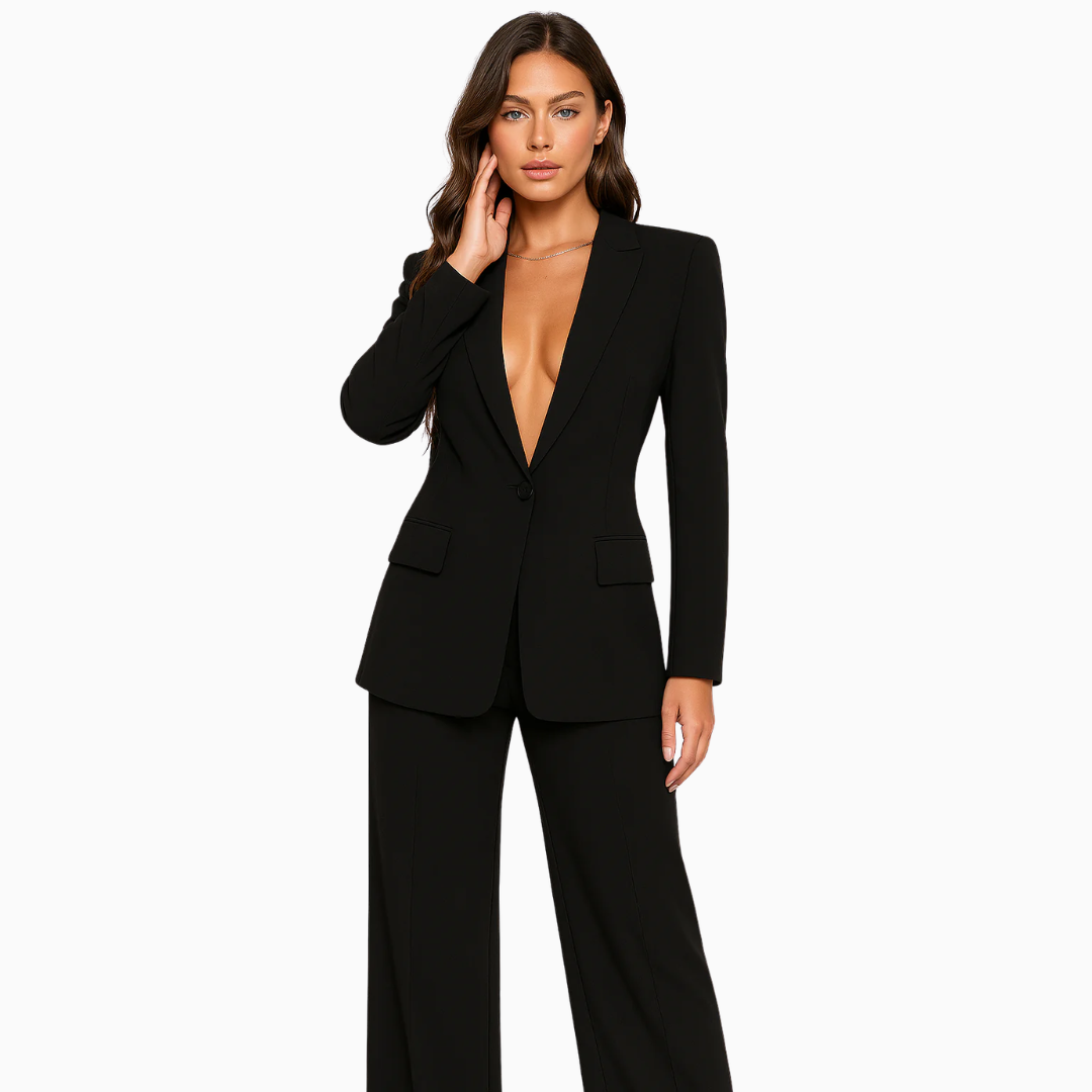 Ensemble Femme Blazer Cintré & Pantalon Large – Fermeture Boutonnée | Look Chic Garanti