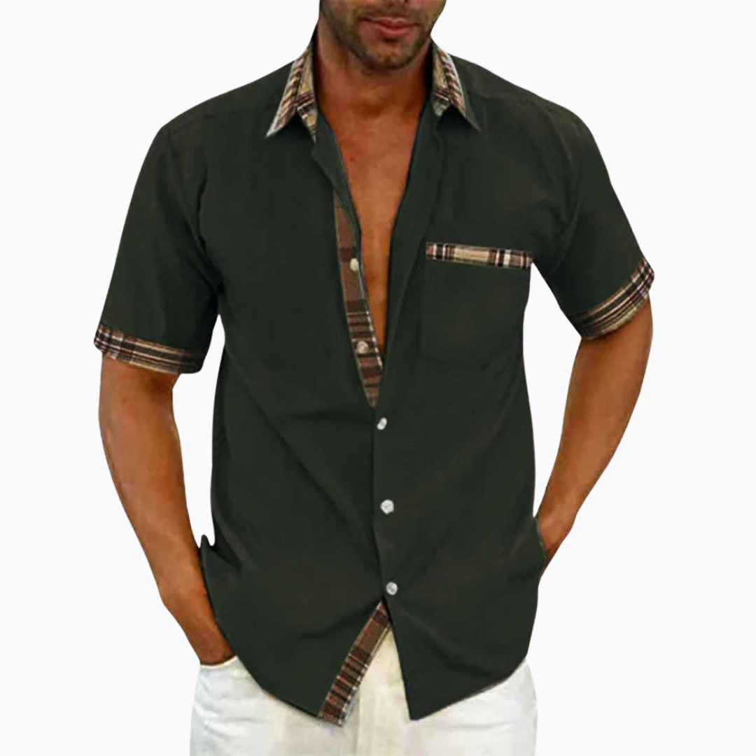 Blouse Homme Été – Col Classique Poche Poitrine Détails Contrastés | Casual & Moderne