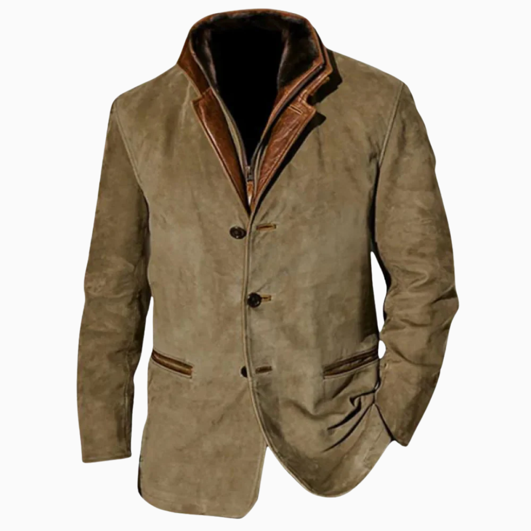 Veste Homme Suédine – Col Montant Zippée & Boutons | Style Casual Élégant