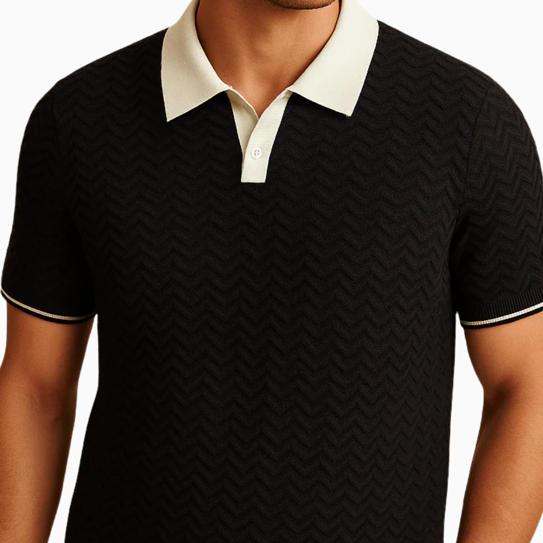Polo Homme Maille Texturée – Col Contrasté Style Rétro | Chic & Intemporel