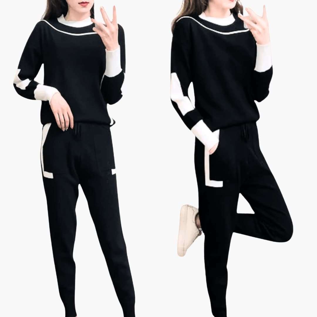 Ensemble Deux Pièces Femme Maille Lisérés Contrastés – Pull & Pantalon | Stella Hiver