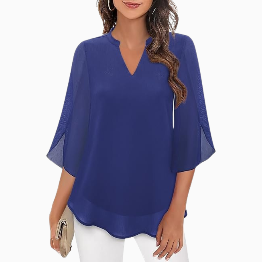 Blouse Femme Col V – Coupe Ample Tissu Fluide | Élégance au Quotidien