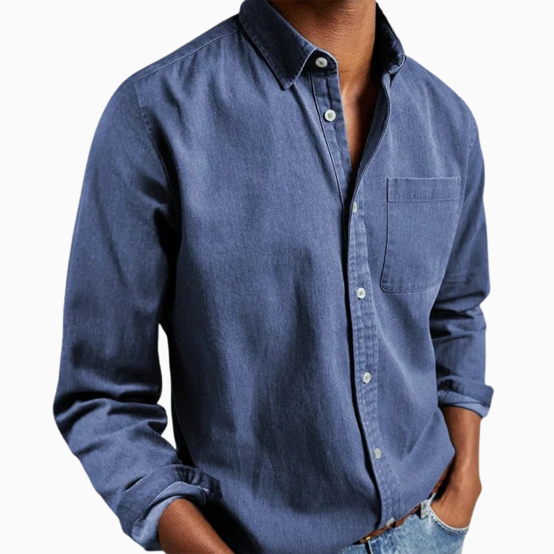 Thiago chemise homme été manches longues style casual poche poitrine coupe confortable