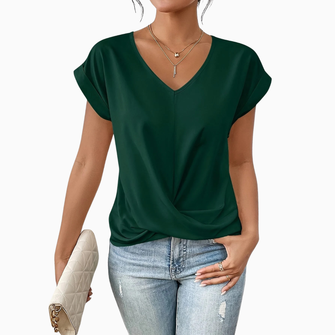 Blouse Femme Col V Croisé – Manches Courtes Légère | Casual & Féminine