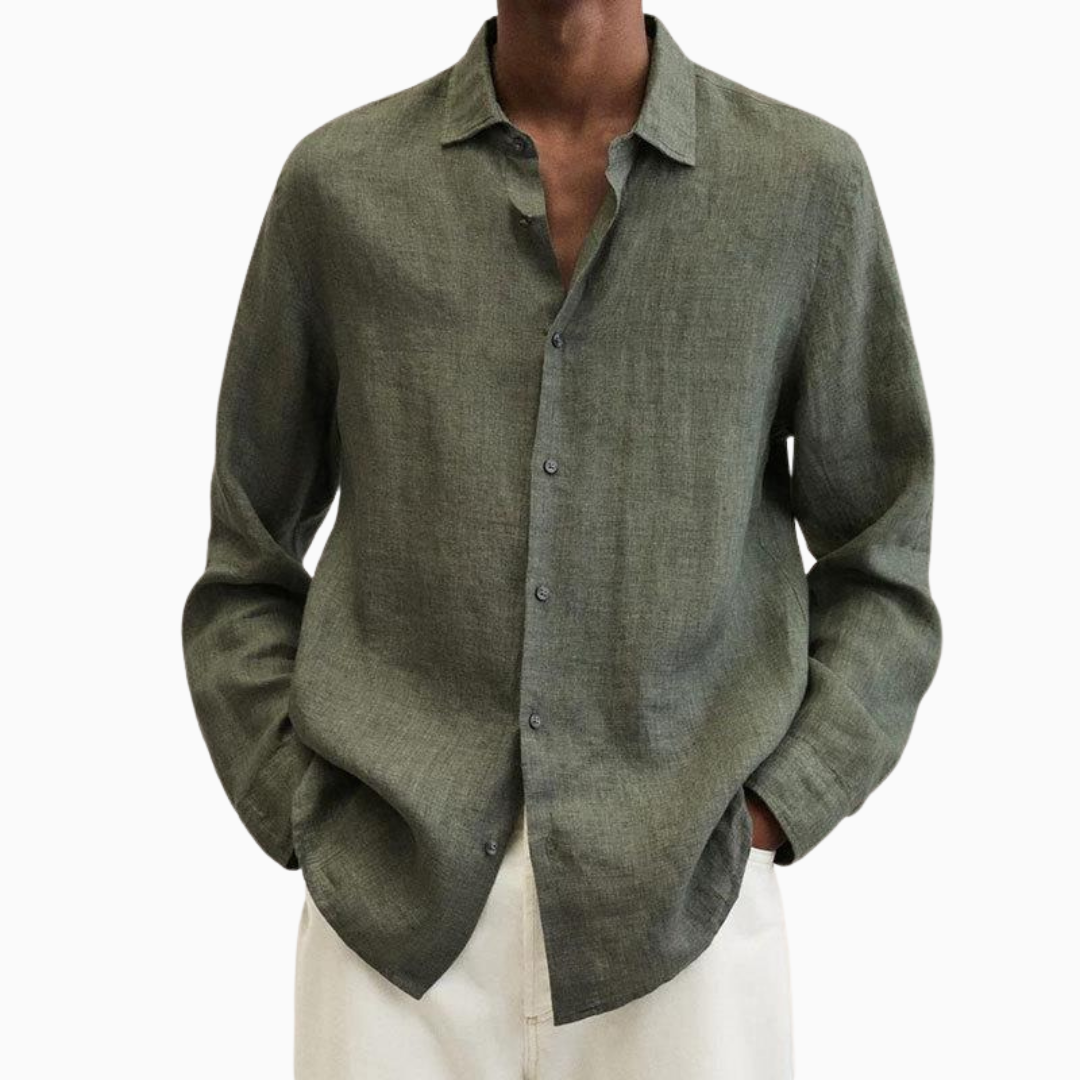 Chemise Homme Lin – Manches Longues Col Classique Respirante | Élégance Naturelle pour l'Été