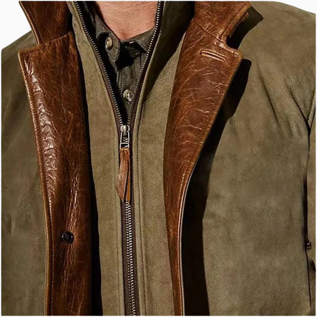 Veste Homme Suédine – Col Montant Zippée & Boutons | Style Casual Élégant