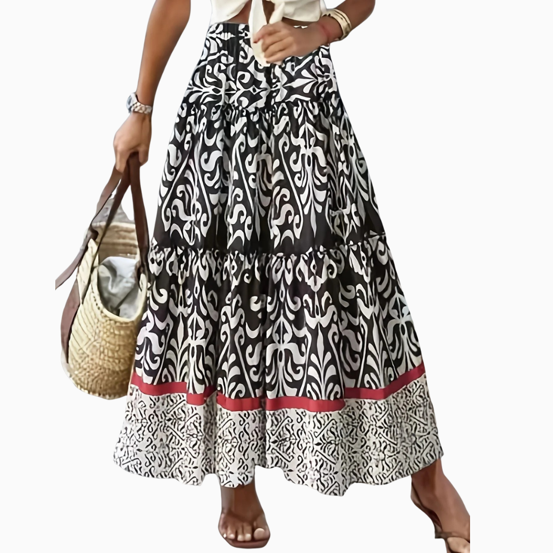 Jupe Longue Bohème Femme – Imprimé Mixte Ourlet Volanté | Style Estival & Vacances