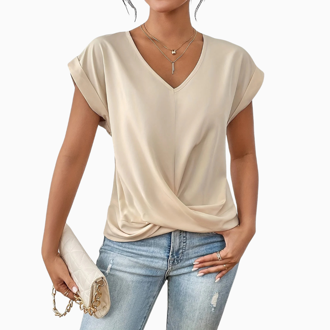 Blouse Femme Col V Croisé – Manches Courtes Légère | Casual & Féminine