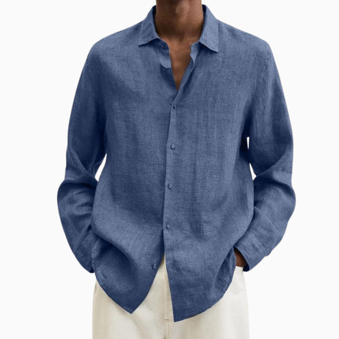 Chemise Homme Lin – Manches Longues Col Classique Respirante | Élégance Naturelle pour l'Été