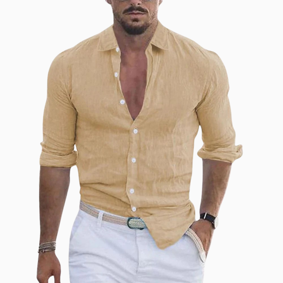 Chemise Homme Lin – Col Ouvert Manches Longues Fluide | Style Estival Décontracté