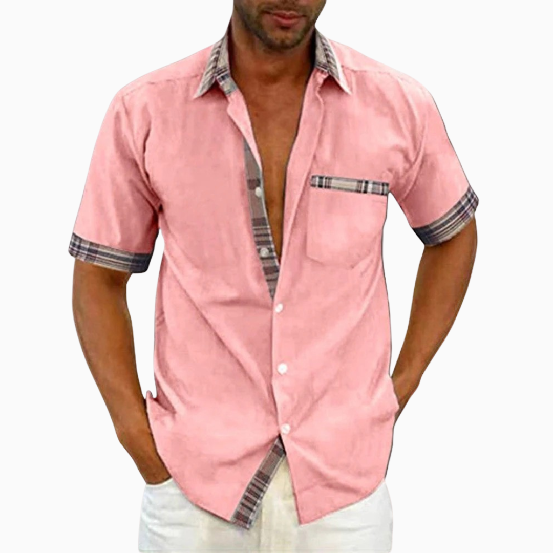 Blouse Homme Été – Col Classique Poche Poitrine Détails Contrastés | Casual & Moderne