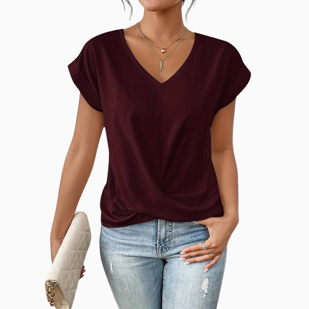 Blouse Femme Col V Croisé – Manches Courtes Légère | Casual & Féminine