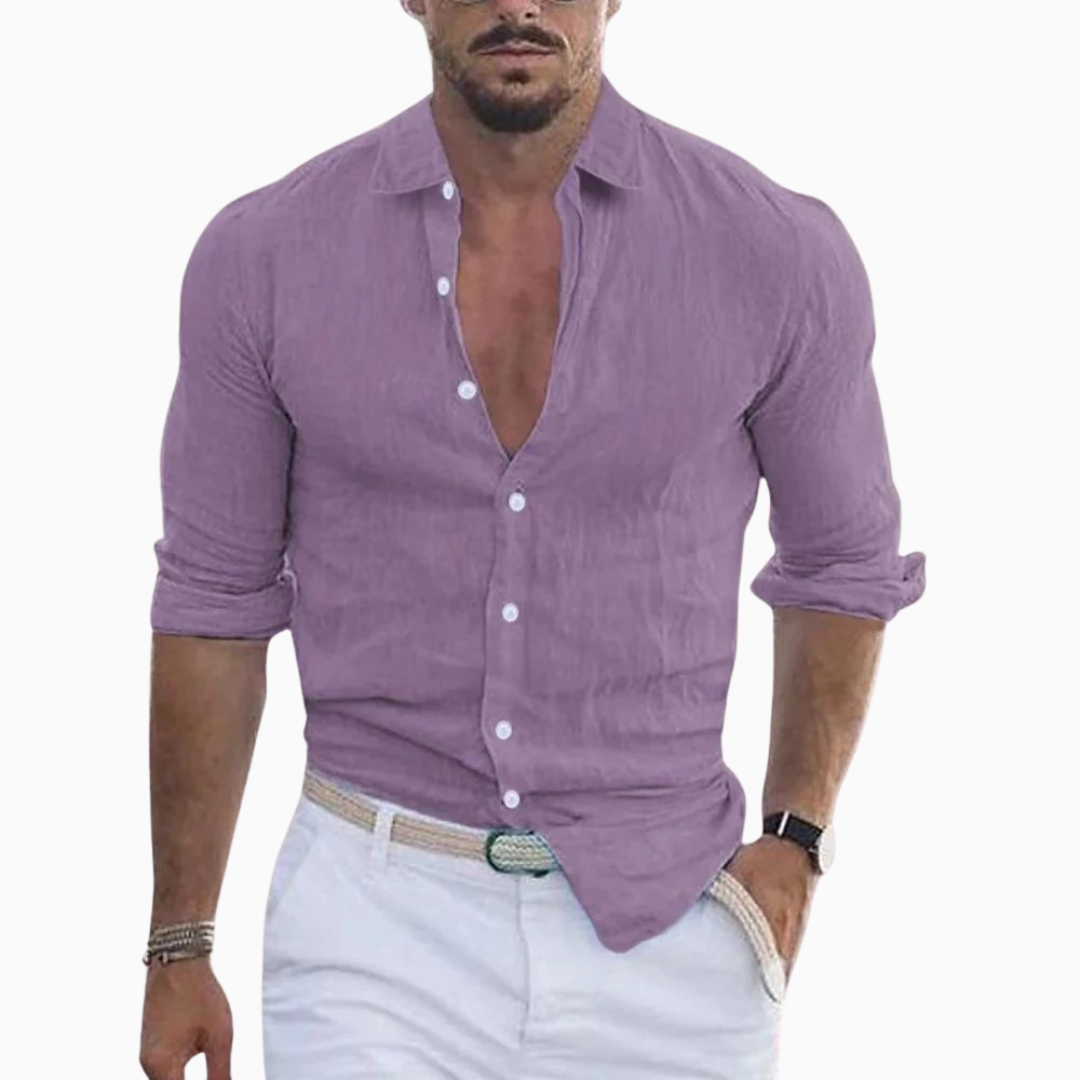 Chemise Homme Lin – Col Ouvert Manches Longues Fluide | Style Estival Décontracté