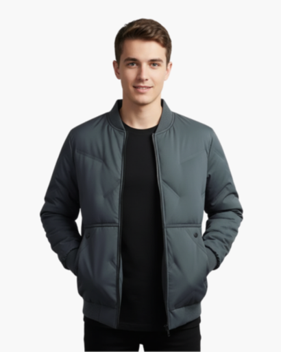Veste Hiver Homme Bomber Matelassée – Col Montant Fermeture Éclair | Veste Homme Chaude Urbaine
